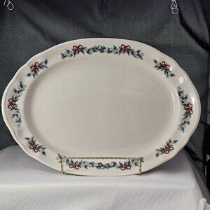 Pfaltzgraff Red Ribbon Oval Serving Platter 14" USA holiday Christmas dish serve